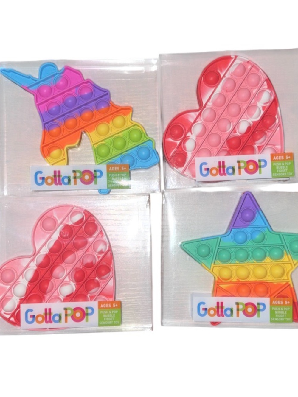 CHOOSE ONE Rainbow Unicorn, Heart OR Star Bubble Pop Sensory Toys